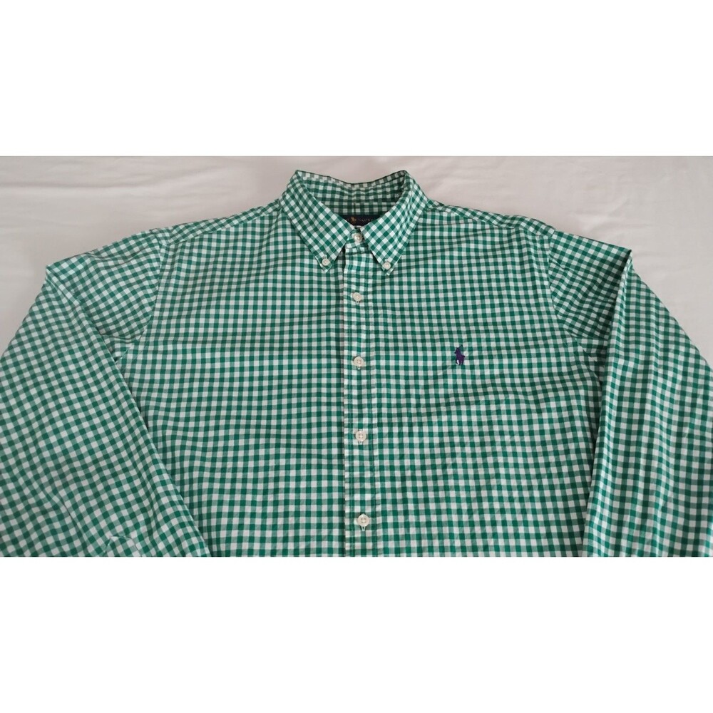Polo Ralph Lauren Mens Shirt XL Green White Gingham Check Long Sleeve EUC